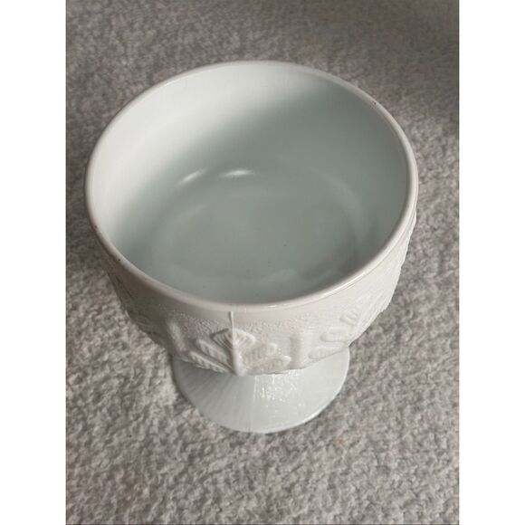 Vintage FTD Milk Glass Compote/Oak Leaf Pattern Vase - Picture 2 of 10